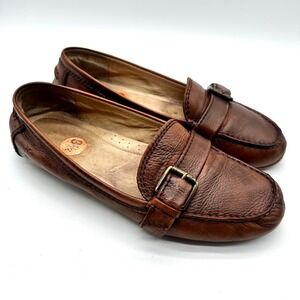 Frye Womens Janet Brown Leather Buckle Driving Moc Toe Loafers Flats Size 8.5